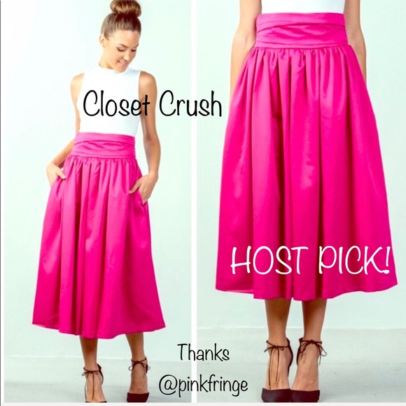 Pink silky midi skirt with pockets! - Picture 3 of 4